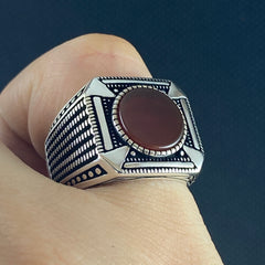 Red Agate Gemstone 925 Sterling Silver Handmade Men Ring