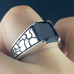 Black Onyx Gemstone 925 Sterling Silver Handmade Men Ring