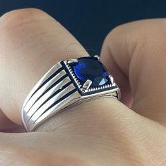 Pinky Sapphire Stone 925 Sterling Silver Handmade Men Ring