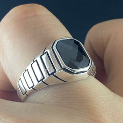 Minimalist Onyx Gemstone 925 Solid Silver Handmade Men Ring