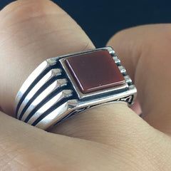 Red Agate Gemstone 925 Solid Silver Handmade Men Ring