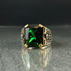 Anillo de plata maciza de piedra esmeralda 925, anillo de piedra preciosa esmeralda verde 