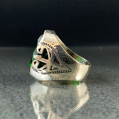 Green 925 Silver Arabic Calligraphy Elif Vav Muslim Ring