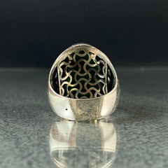 Green 925 Silver Arabic Calligraphy Elif Vav Muslim Ring