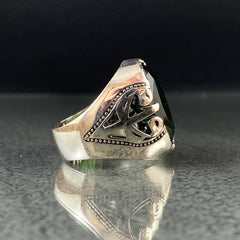 Green 925 Silver Arabic Calligraphy Elif Vav Muslim Ring