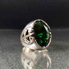 Anillo de plata maciza de piedra esmeralda 925, anillo de piedra preciosa esmeralda verde 