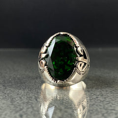 Anillo de plata maciza de piedra esmeralda 925, anillo de piedra preciosa esmeralda verde 