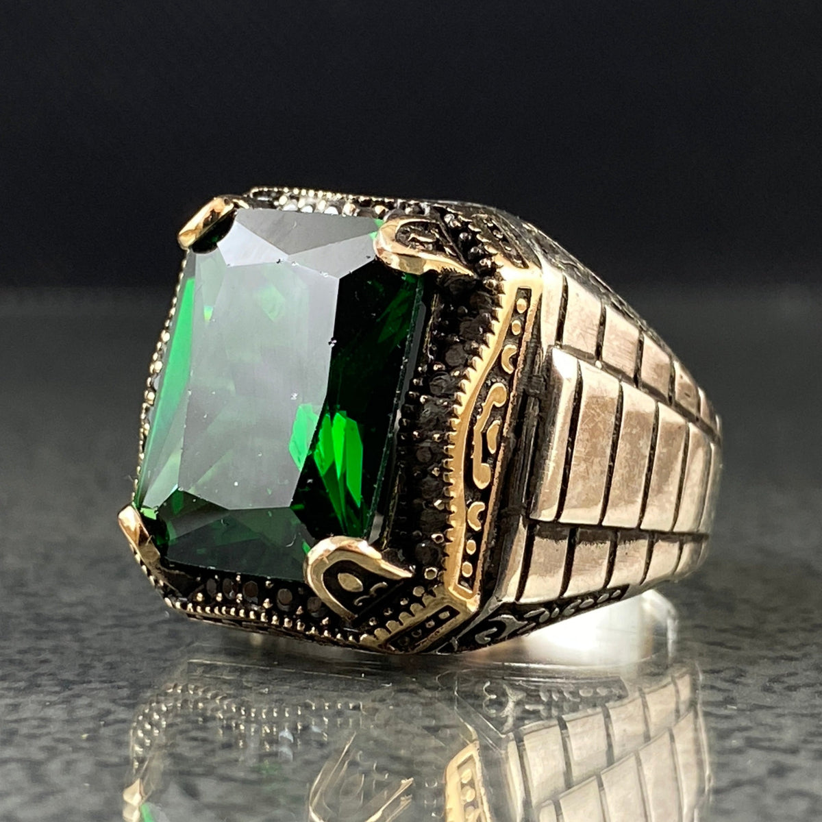 Anillo de plata maciza de piedra esmeralda 925, anillo de piedra preciosa esmeralda verde 