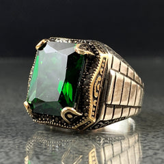 Green Emerald Stone 925 Silver Men Ring