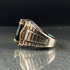 Green Emerald Stone 925 Silver Men Ring