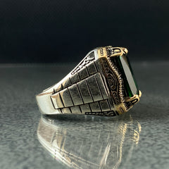 Green Emerald Stone 925 Silver Men Ring