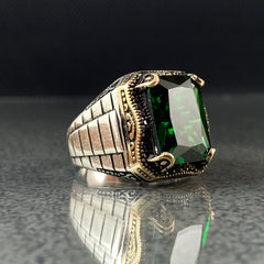 Green Emerald Stone 925 Silver Men Ring