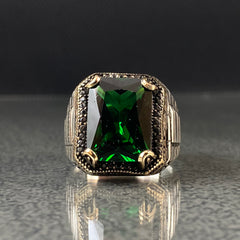 Anillo de plata maciza de piedra esmeralda 925, anillo de piedra preciosa esmeralda verde 