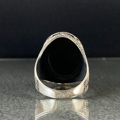 Oval Black Onyx Gemstone 925 Silver Men Ring