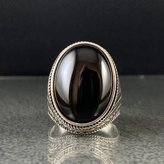 Oval Black Onyx Gemstone 925 Silver Men Ring