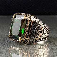 Anillo de plata maciza de piedra esmeralda 925, anillo de piedra preciosa esmeralda verde 