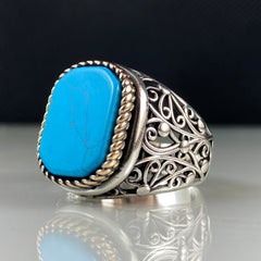 Turquoise Gemstone 925 Sterling Silver Men Handmade Ring