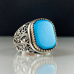 Turquoise Gemstone 925 Sterling Silver Men Handmade Ring