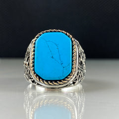 Turquoise Gemstone 925 Sterling Silver Men Handmade Ring