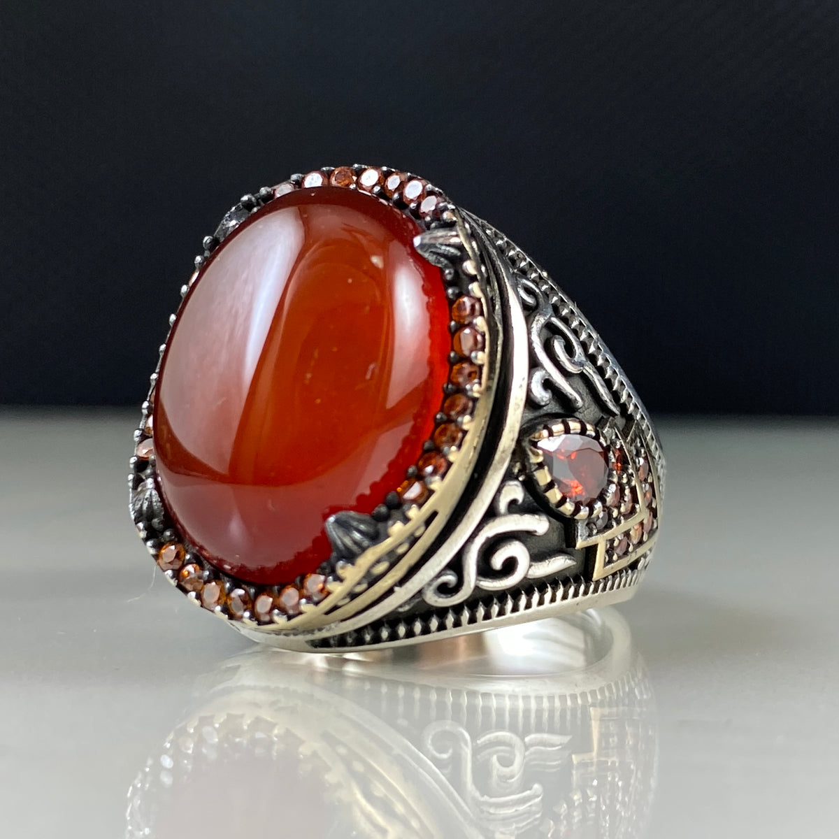 Red Agate Gemstone 925 Solid Silver Men Handmade Ring