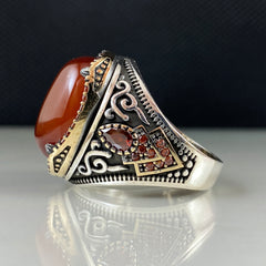 Red Agate Gemstone 925 Solid Silver Men Handmade Ring