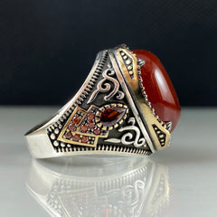 Red Agate Gemstone 925 Solid Silver Men Handmade Ring