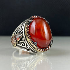 Red Agate Gemstone 925 Solid Silver Men Handmade Ring