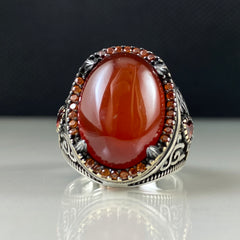 Red Agate Gemstone 925 Solid Silver Men Handmade Ring