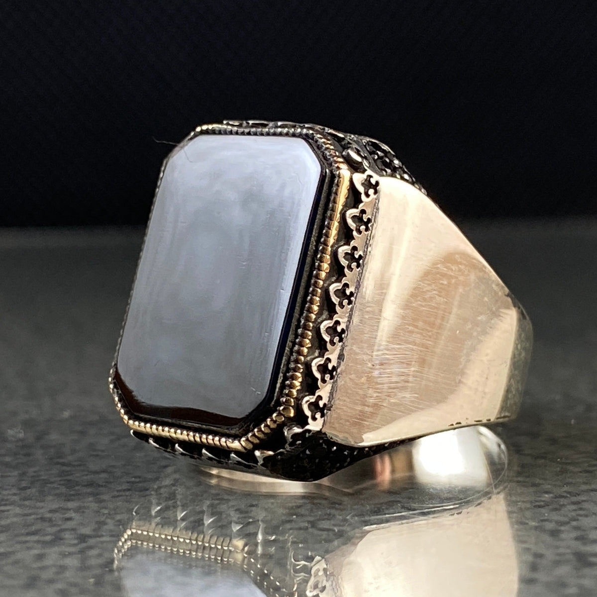 925 Silver Black Onyx Stone Men Ring