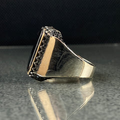 925 Silver Black Onyx Stone Men Ring