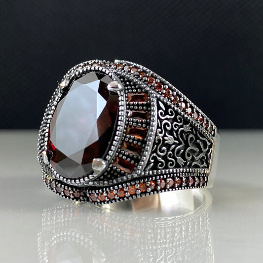 Red Ruby Gemstone 925 Sterling Silver Men Handmade Ring