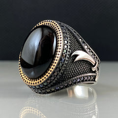 Sword Zulfigar Black Onyx Gemstone 925 Sterling Silver Men Handmade Ring