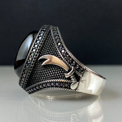 Sword Zulfigar Black Onyx Gemstone 925 Sterling Silver Men Handmade Ring