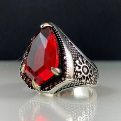 Red Ruby Gemstone 925 Sterling Silver Men Handmade Ring