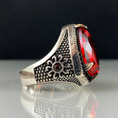 Red Ruby Gemstone 925 Sterling Silver Men Handmade Ring