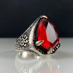 Red Ruby Gemstone 925 Sterling Silver Men Handmade Ring