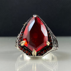 Red Ruby Gemstone 925 Sterling Silver Men Handmade Ring