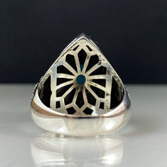 Aquamarine Gemstone 925 Solid Silver Men Turkish Handmade Ring