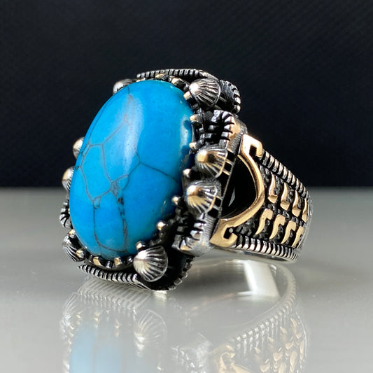 Blue Color Turquoise Stone 925 Sterling Silver Men Handmade Ring