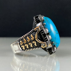 Blue Color Turquoise Stone 925 Sterling Silver Men Handmade Ring