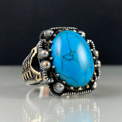 Blue Color Turquoise Stone 925 Sterling Silver Men Handmade Ring