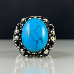 Blue Color Turquoise Stone 925 Sterling Silver Men Handmade Ring