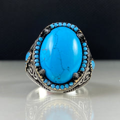 Oval Turquoise Gemstone 925 Solid Silver Men Handmade Ring