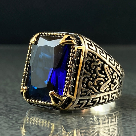 Sapphire 925 Solid Silver Men Ring