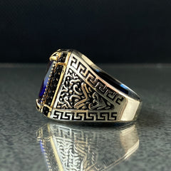 Sapphire 925 Solid Silver Men Ring