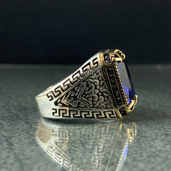 Sapphire 925 Solid Silver Men Ring