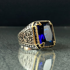 Sapphire 925 Solid Silver Men Ring