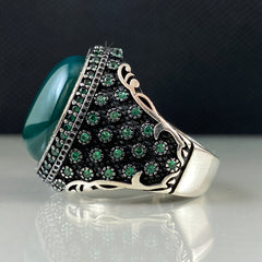 Green Agate Gemstone Classic Daily 925 Solid Silver Men Ring