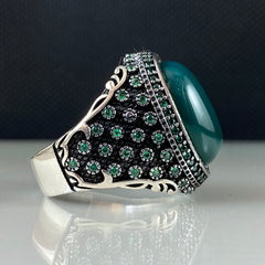 Green Agate Gemstone Classic Daily 925 Solid Silver Men Ring