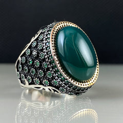 Green Agate Gemstone Classic Daily 925 Solid Silver Men Ring